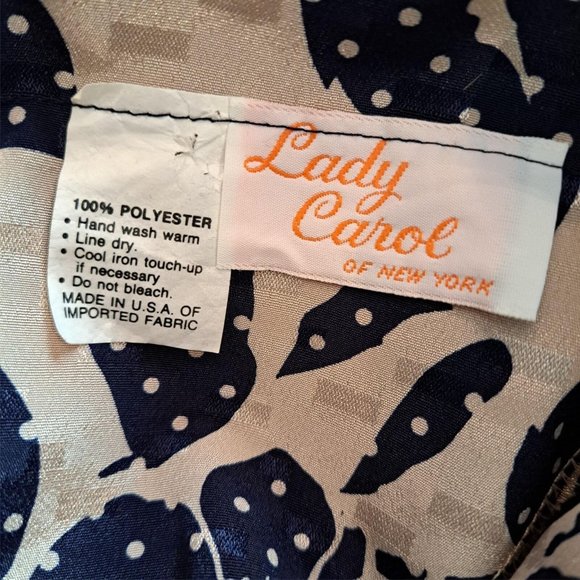 Vintage Lady Carol Dress 1980s Navy Tan Floral Crochet Collar Matching Belt XL - Picture 8 of 8